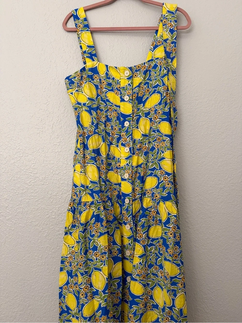 NWOT Yellow & Blue Lemon-Print Midi Dress with Tie Waist - Picture 13 of 16